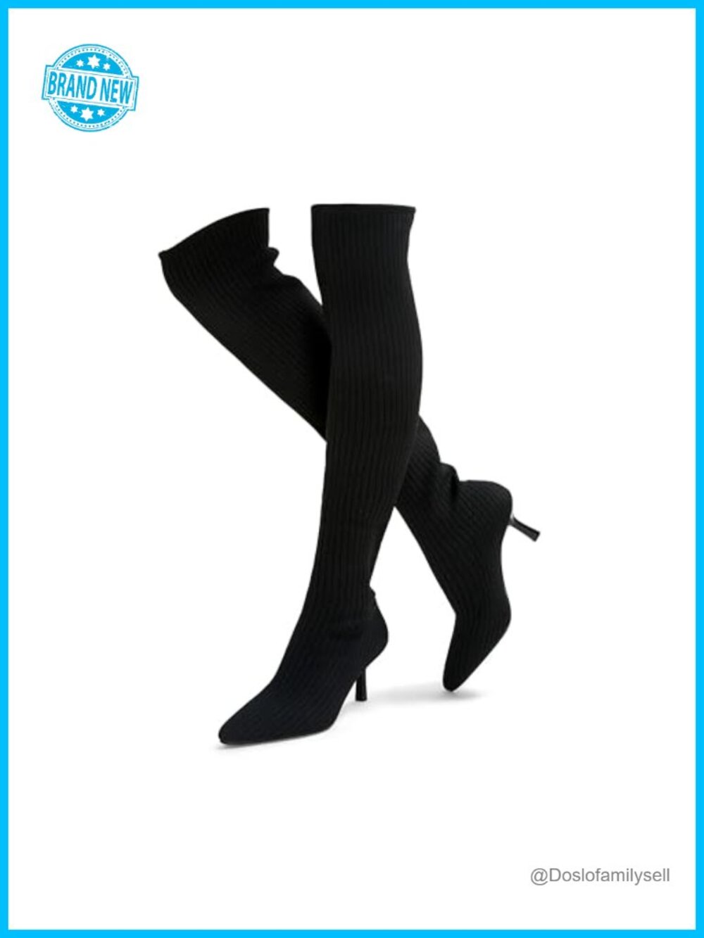 Women Over The Knee Knit Boots Pointed Toe Stiletto Heel Pull On Dress Boots